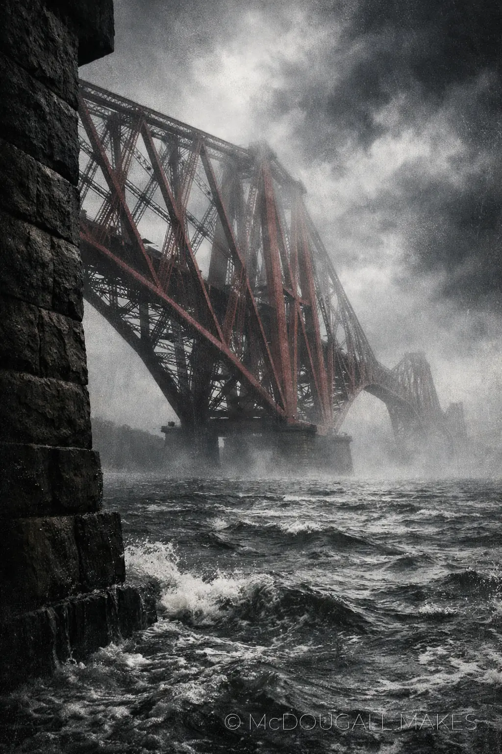 Forth Bridge|Storm|Mist|Moody|Scale|Vertical|Steel