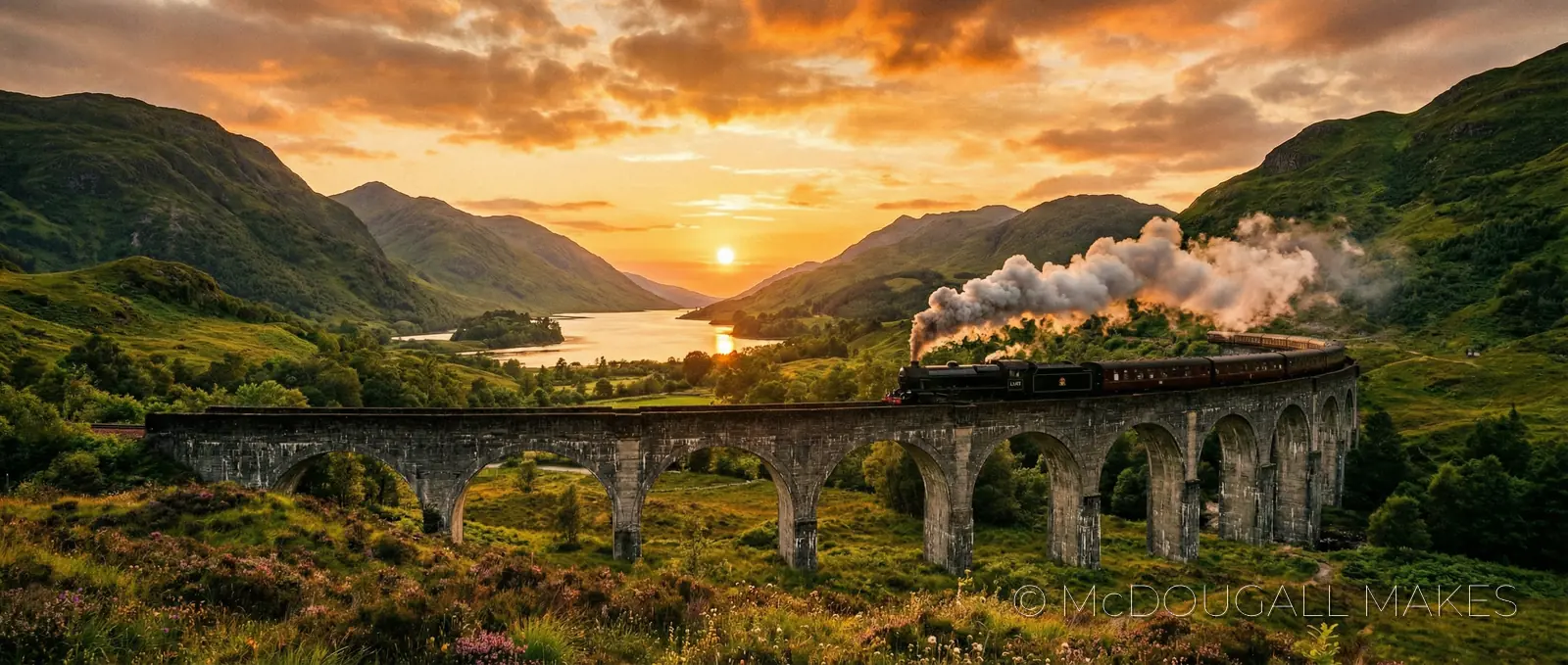 Glenfinnan|Viaduct|Steam Train|Highlands|Loch Shiel|Golden Hour