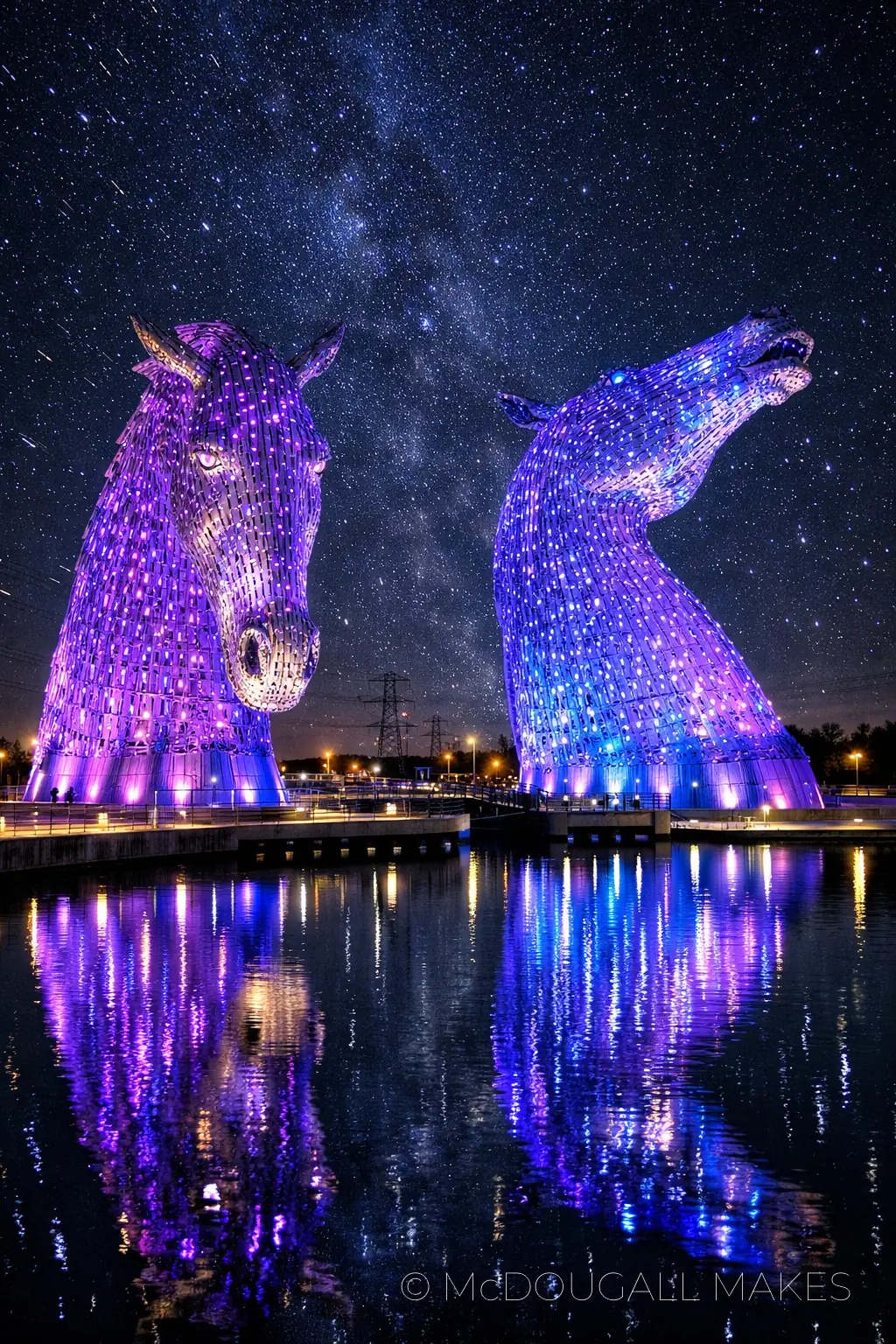 Kelpies|Falkirk|Night|LED|Sculpture|Modern|Steel