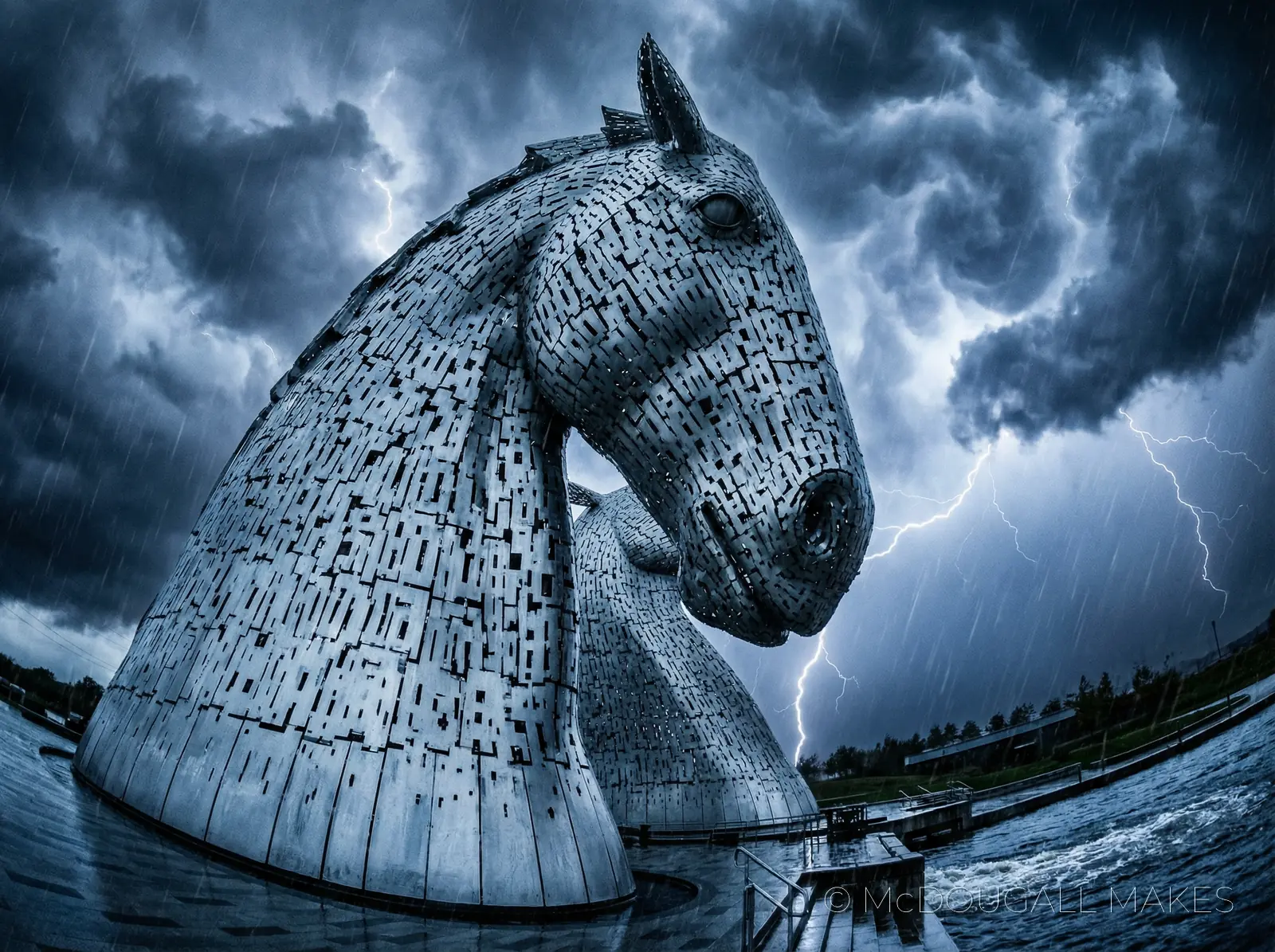 Kelpies|Storm|Thunder|Steel|Sculpture|Dramatic|Close-up