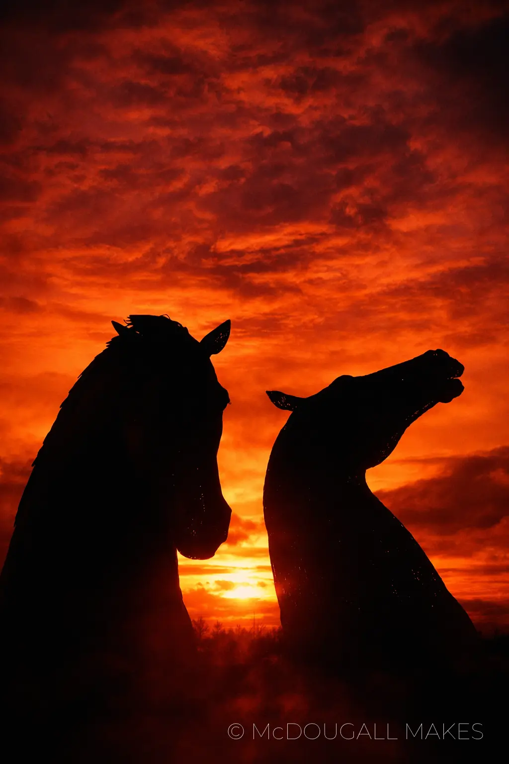Kelpies|Sunset|Silhouette|Orange Sky|Minimalist|Vertical