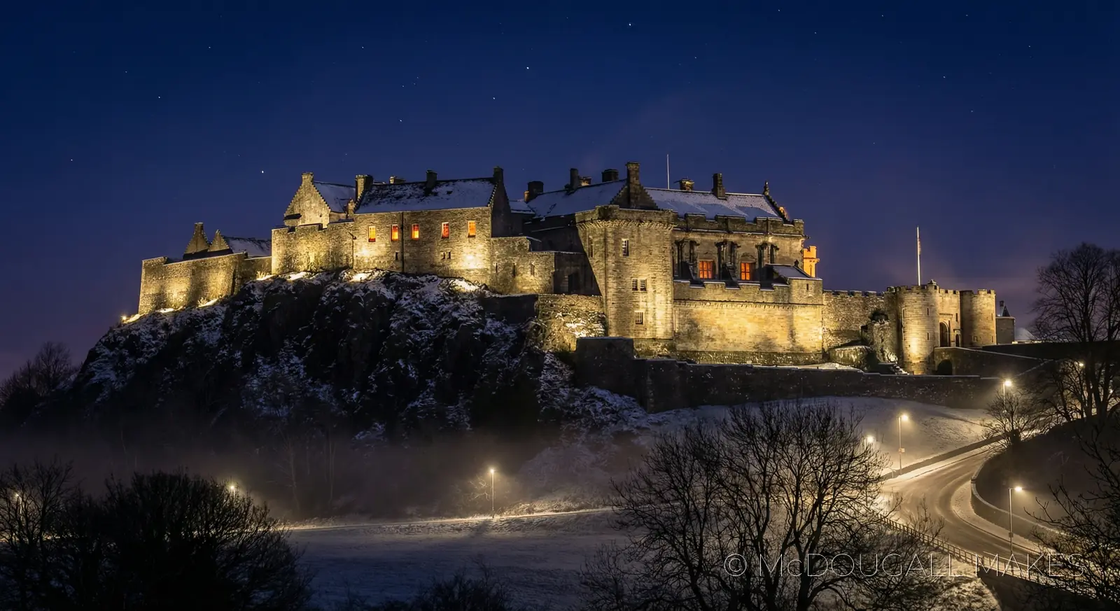 Stirling Castle|Night|Snow|Winter|Lights|History|Cold