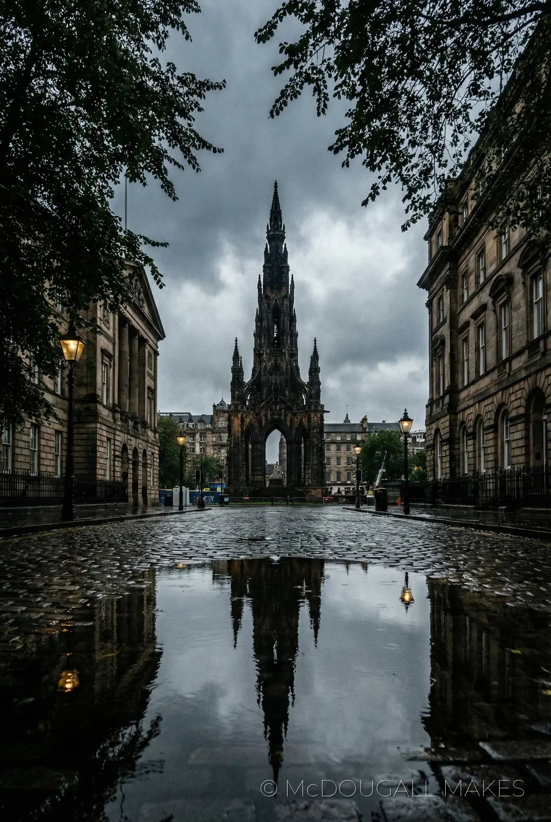 Scott Monument|Edinburgh|Gothic|Reflection|Cityscape|Vertical|Moody