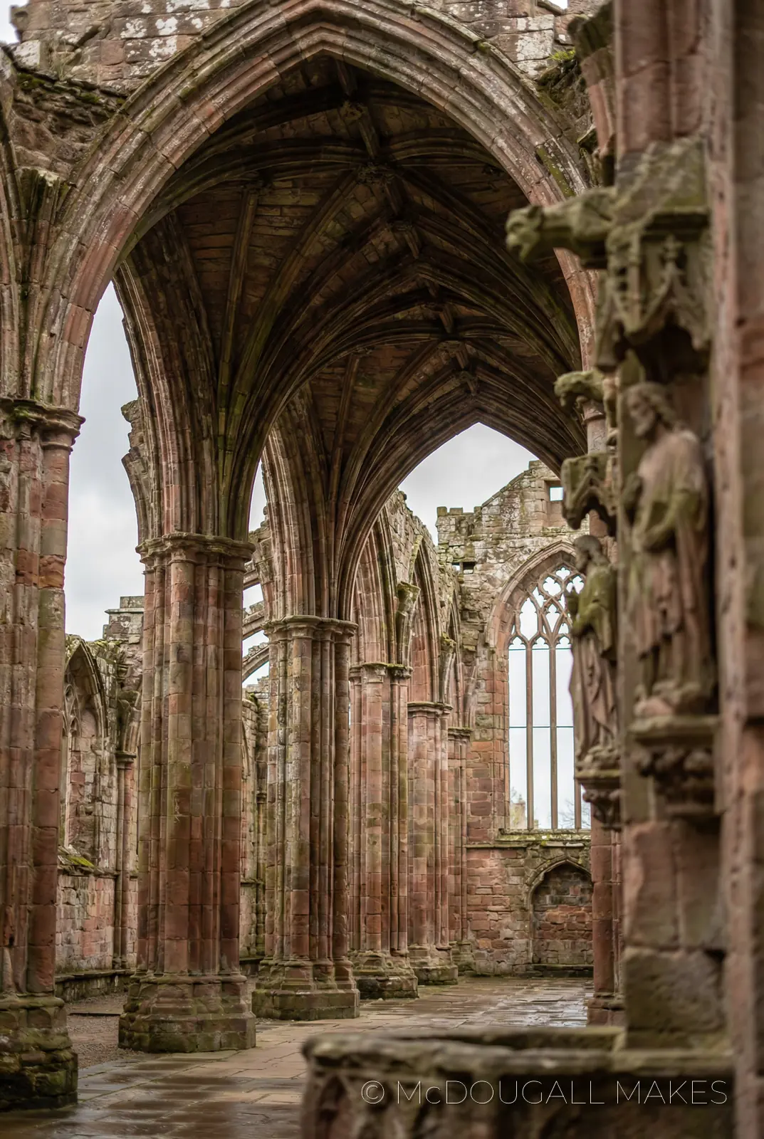 Melrose Abbey|Borders|Detail|Architecture|Sandstone|Vertical
