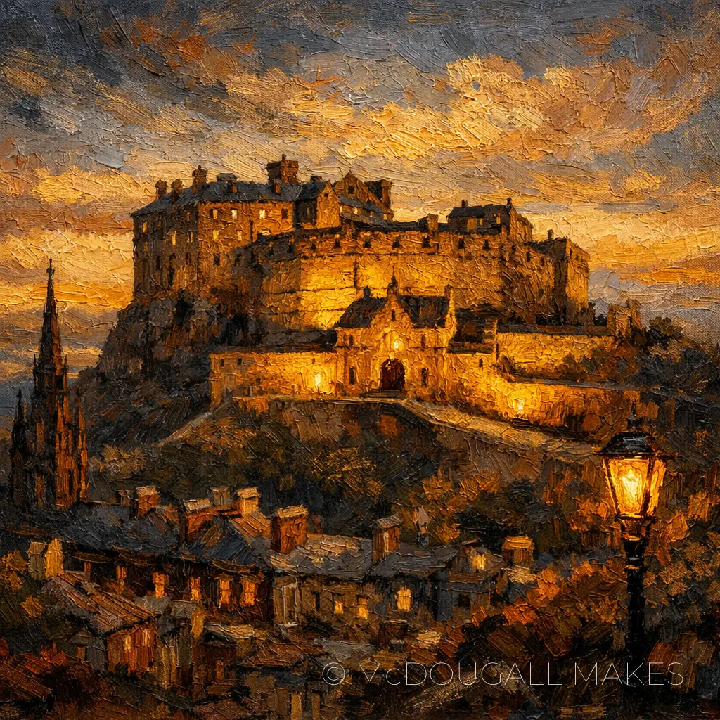 Edinburgh Castle|Oil Painting|Impasto|Art|Traditional|Twilight|Rich Color