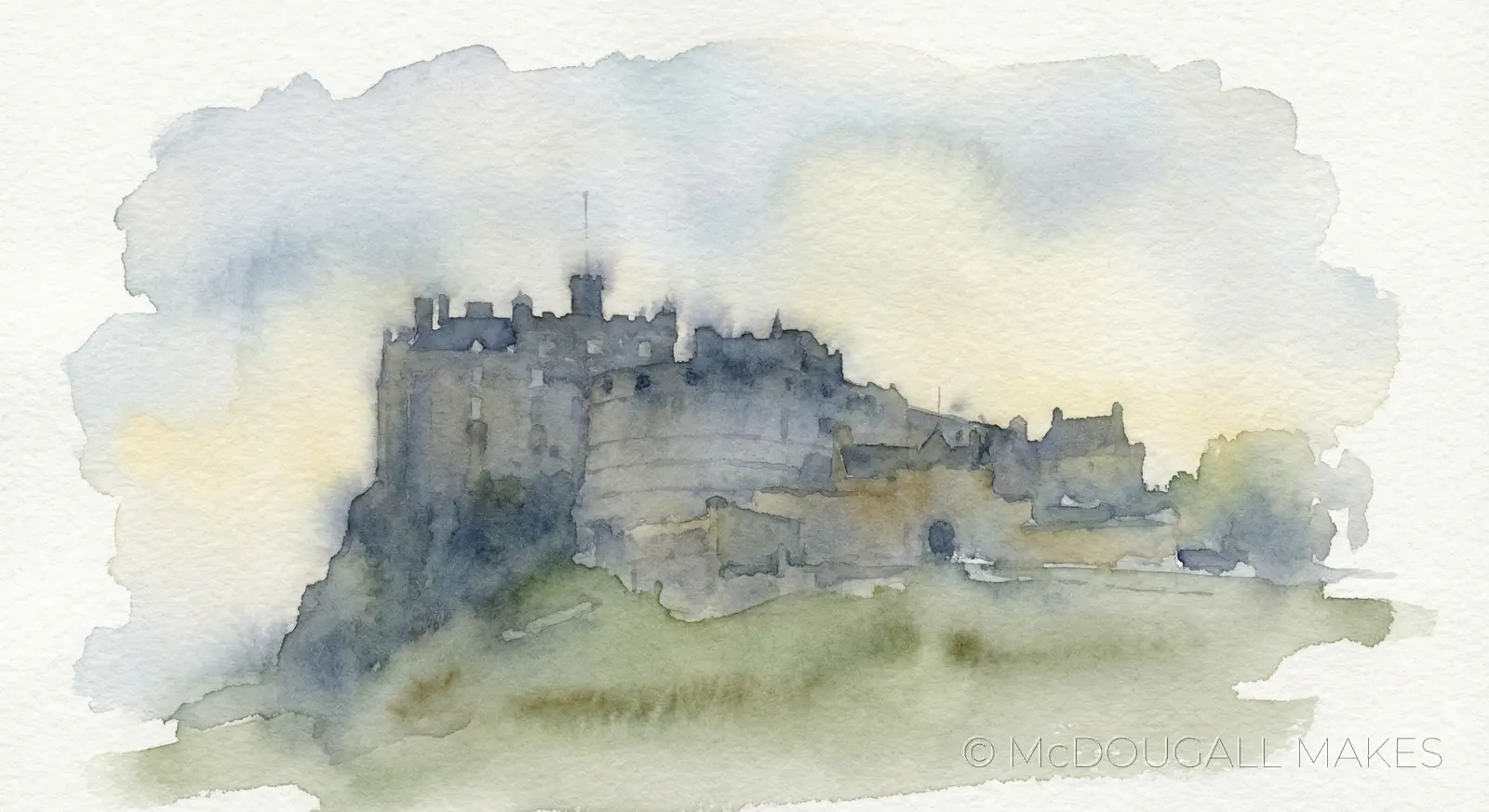 Edinburgh Castle|Watercolor|Art|Soft|Traditional|Luminous|Misty