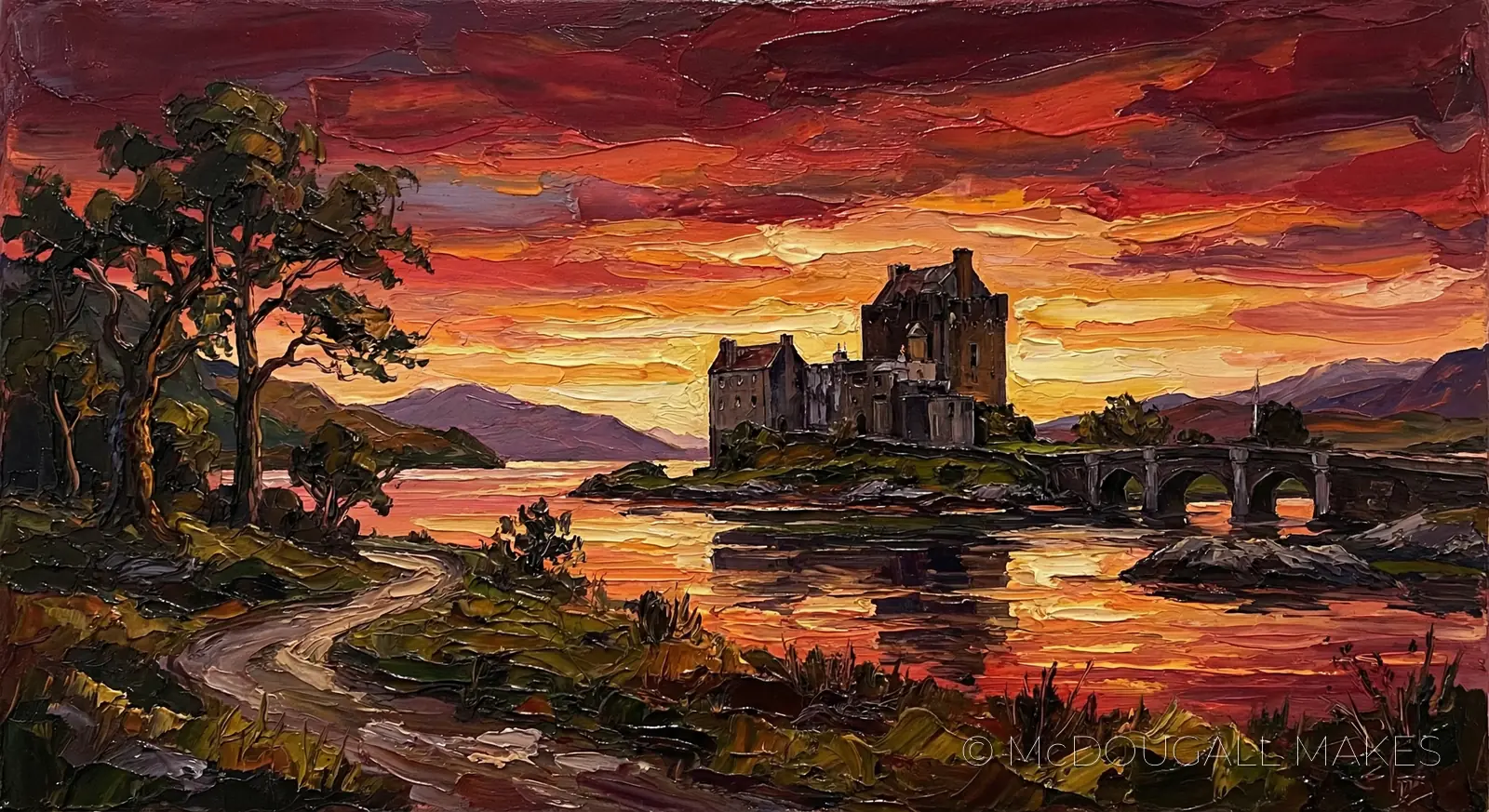 Eilean Donan|Oil Painting|Art|Texture|Palette Knife|Highlands|Sunset