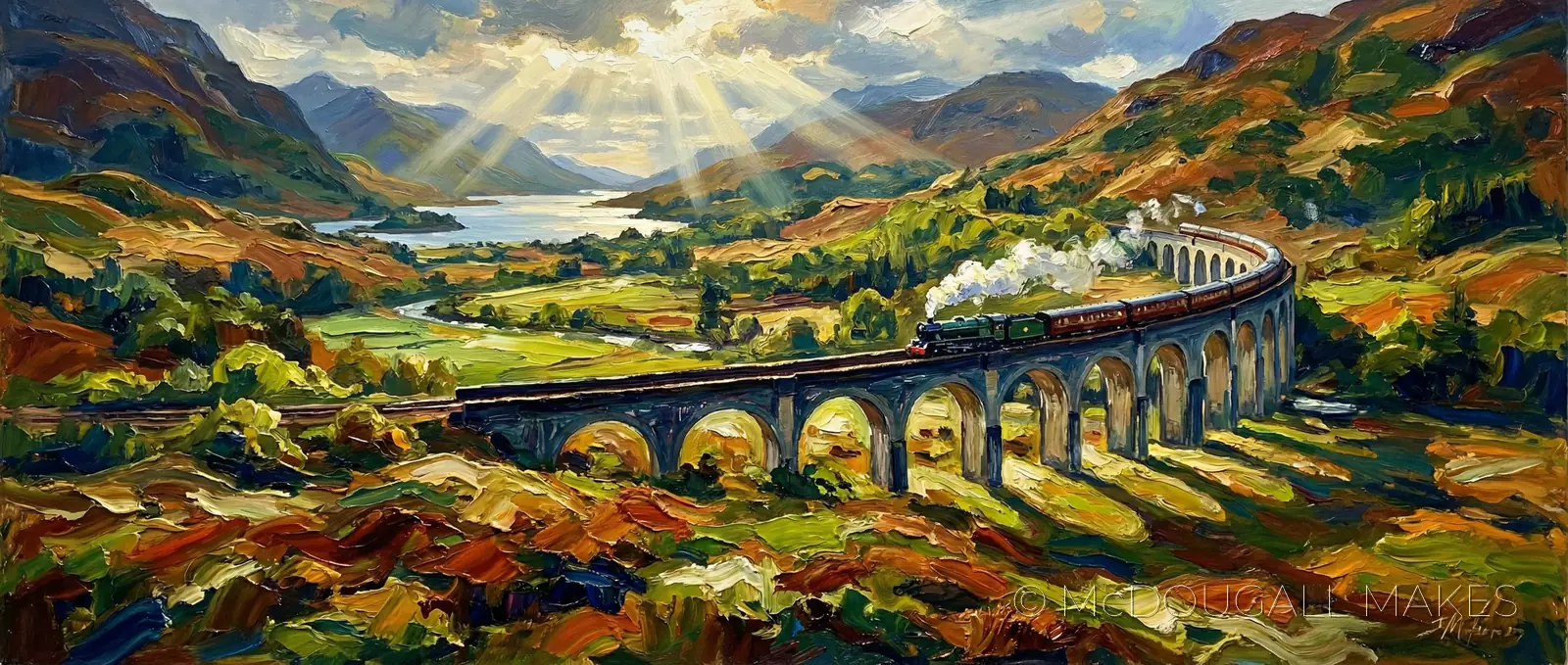 Glenfinnan|Viaduct|Oil Painting|Steam Train|Highlands|Impressionistic|Vibrant