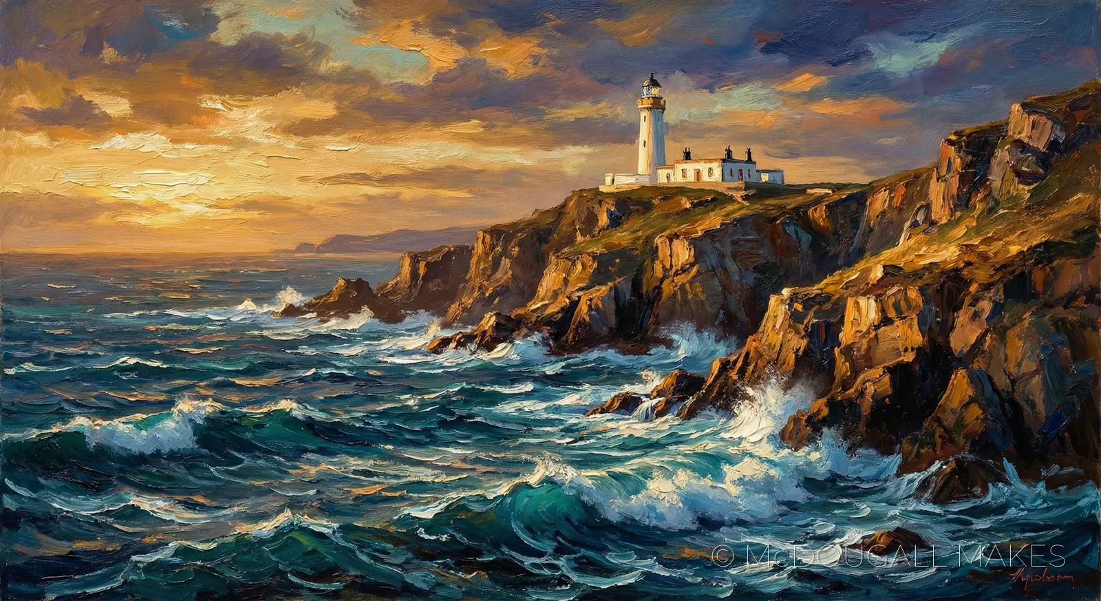 Neist Point|Lighthouse|Oil Painting|Impasto|Art|Romantic|Ocean