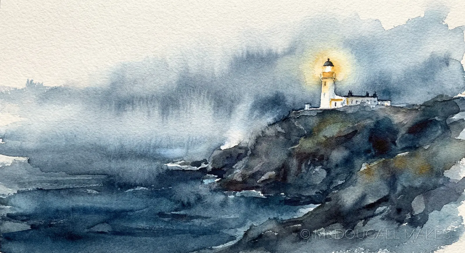 Neist Point|Lighthouse|Watercolor|Art|Soft|Luminous|Ocean|Skye