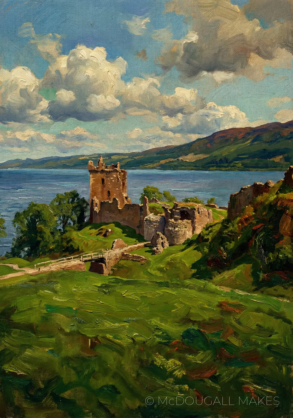 Urquhart Castle|Loch Ness|Oil Painting|Impasto|Art|Ruins|History
