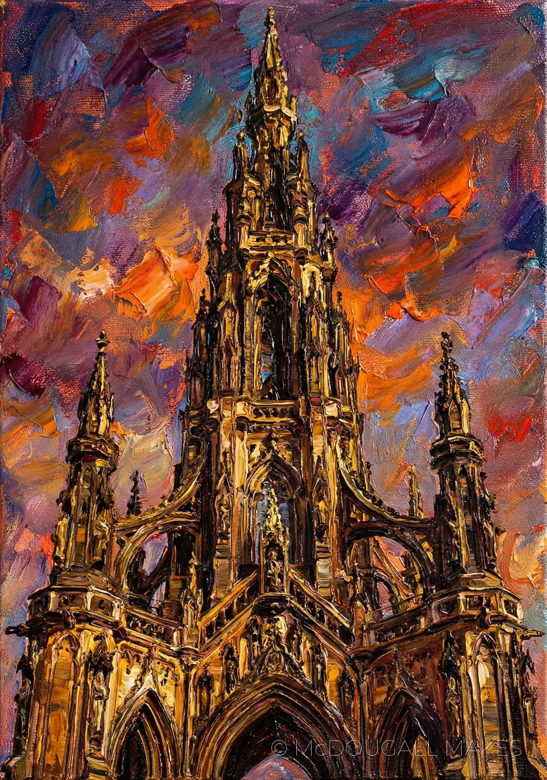 Scott Monument|Edinburgh|Oil Painting|Impasto|Gothic|Art|Vibrant