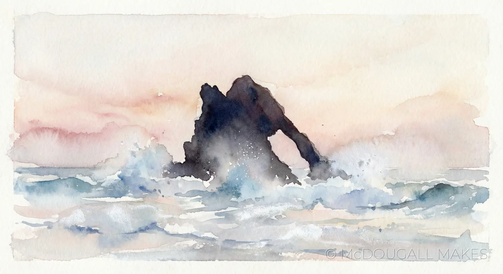 Bow Fiddle Rock|Moray|Watercolor|Art|Soft|Morning|Coast