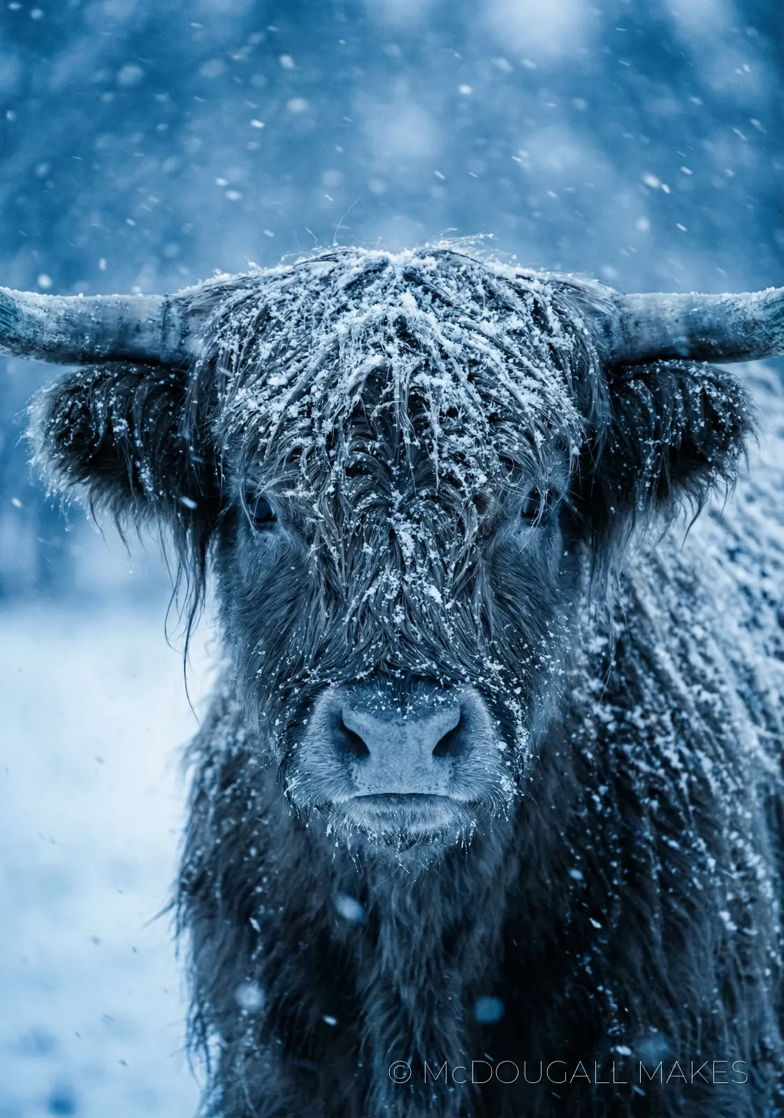Highland Cow|Wildlife|Winter|Snow|Close-up|Texture