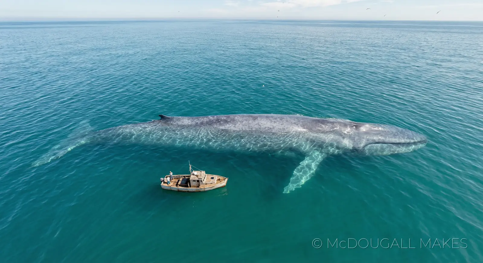 Blue Whale|Ocean|Marine Life|Scale|Aerial|Nature|Turquoise
