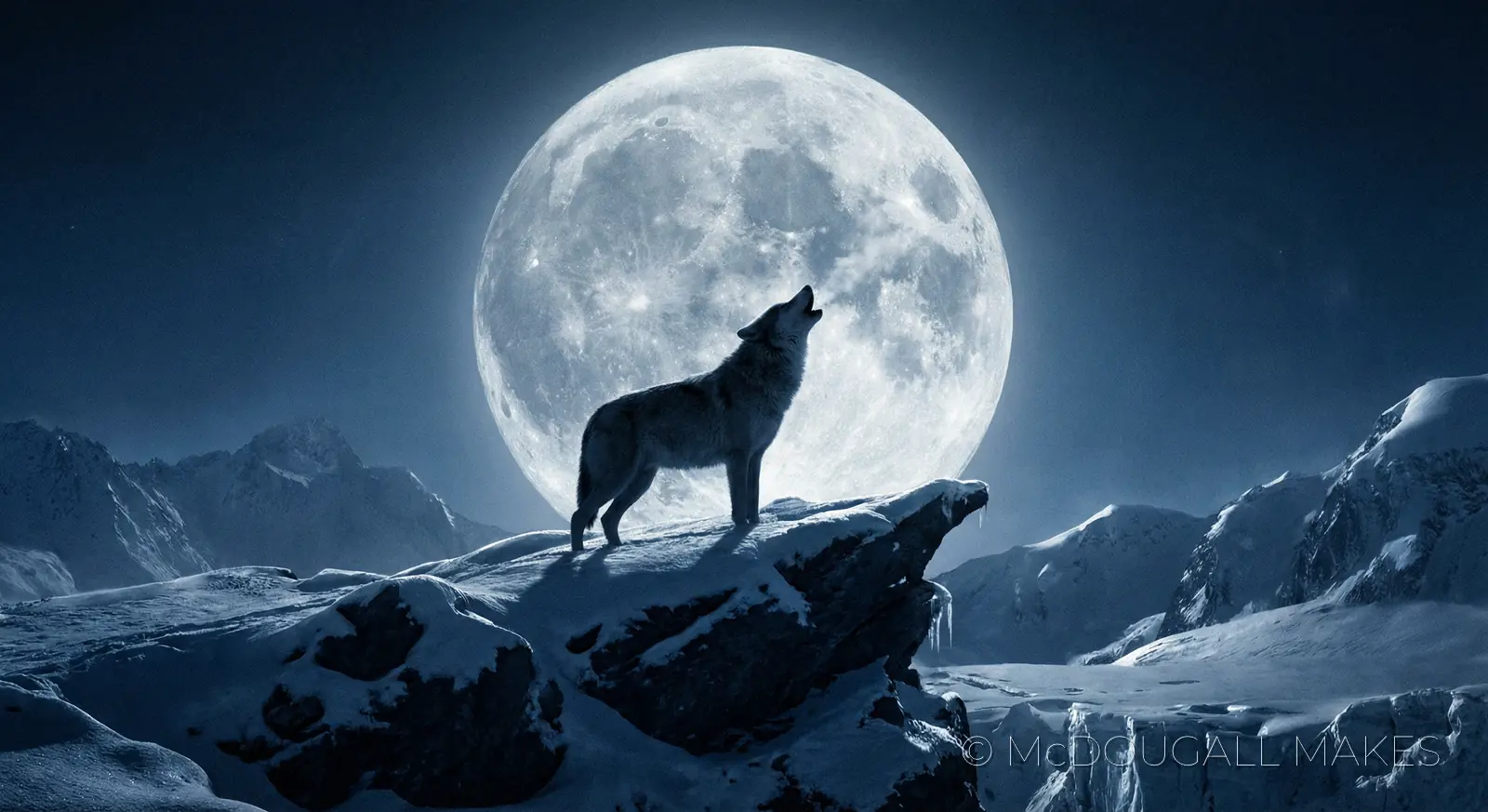 Wolf|Winter|Night|Moonlight|Howl|Predator|Cold